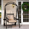 Outdoor Porch Swing with Stand for Adults, Patio Swing Chair with Removable Cushions and Side Tables for Garden, Balcony, Backyard and Poolside
