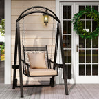 Outdoor Porch Swing with Stand for Adults, Patio Swing Chair with Removable Cushions and Side Tables for Garden, Balcony, Backyard and Poolside