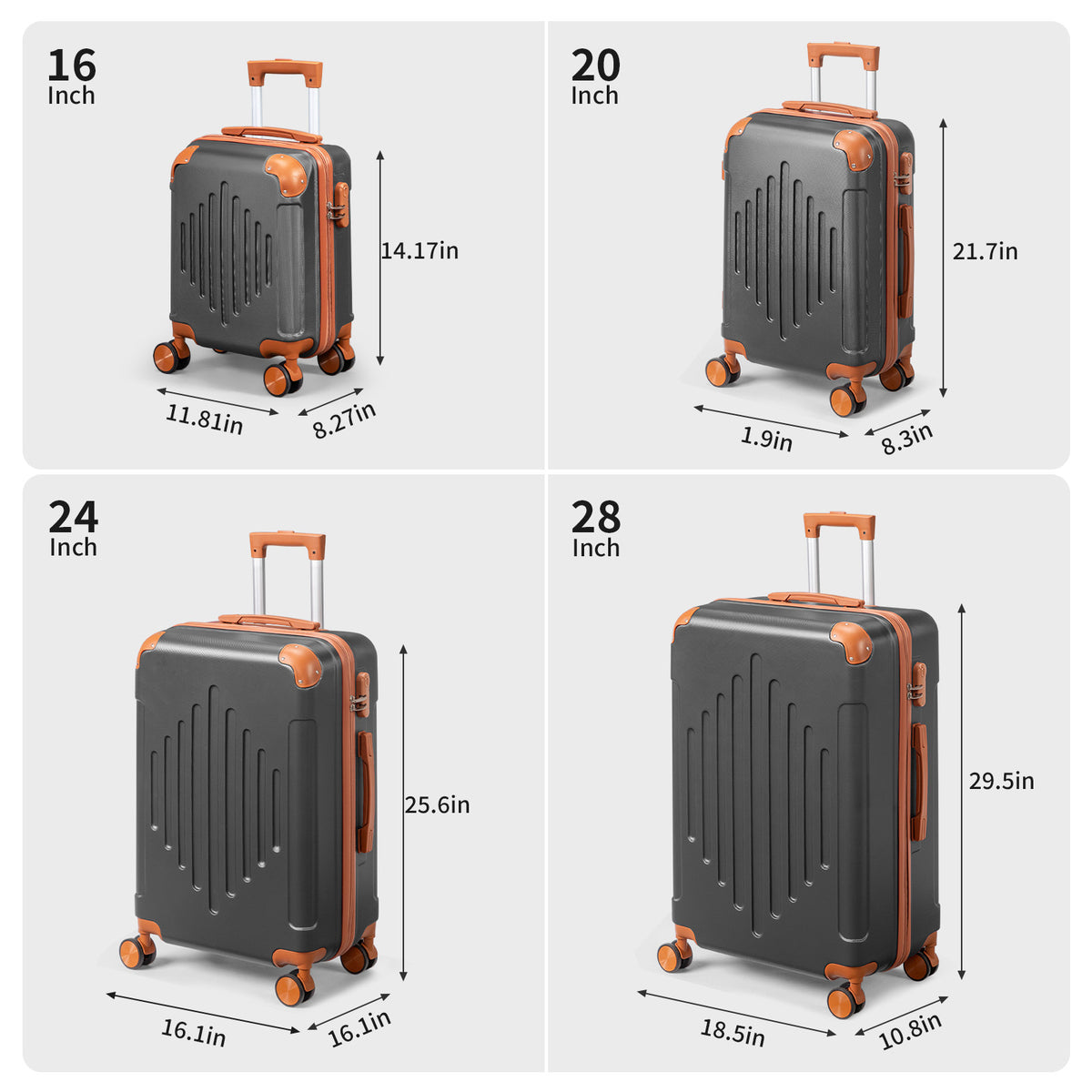 4 Pc Luggage Sets, Durable Hard Shell 4 Piece Set Suitcase with Spinner Wheels, Hardside Lightweight Luggage set, Large Travel Luggage Set (16"20" 24" 28"), mixed color