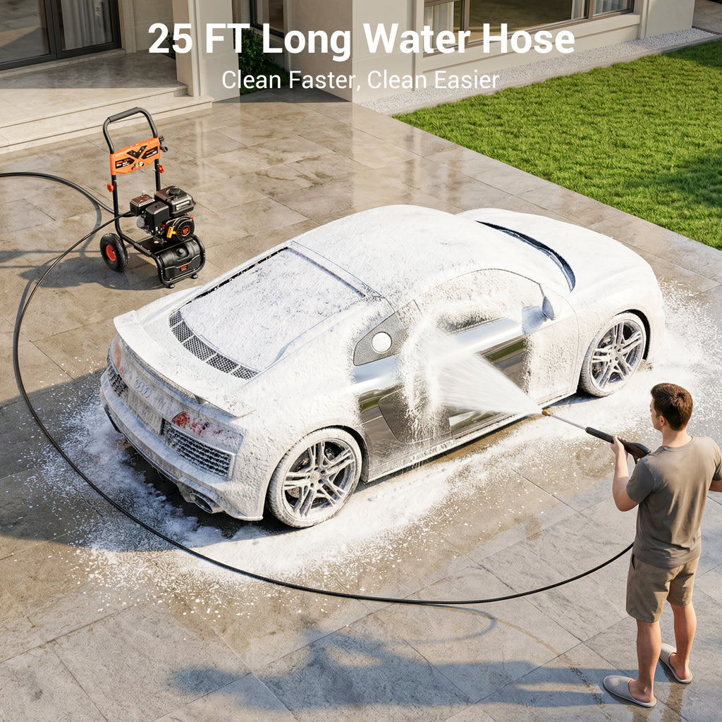 3500PSI Pressure Washer -2.3GPM 212CC Gasoline Washer with 25ft Hose And 4 Quick-Connect Multi-Angle Nozzle, Courtyard Car High-pressure Washer, Perfect for Cleaning Outdoor Surfaces, Roads, And Walls