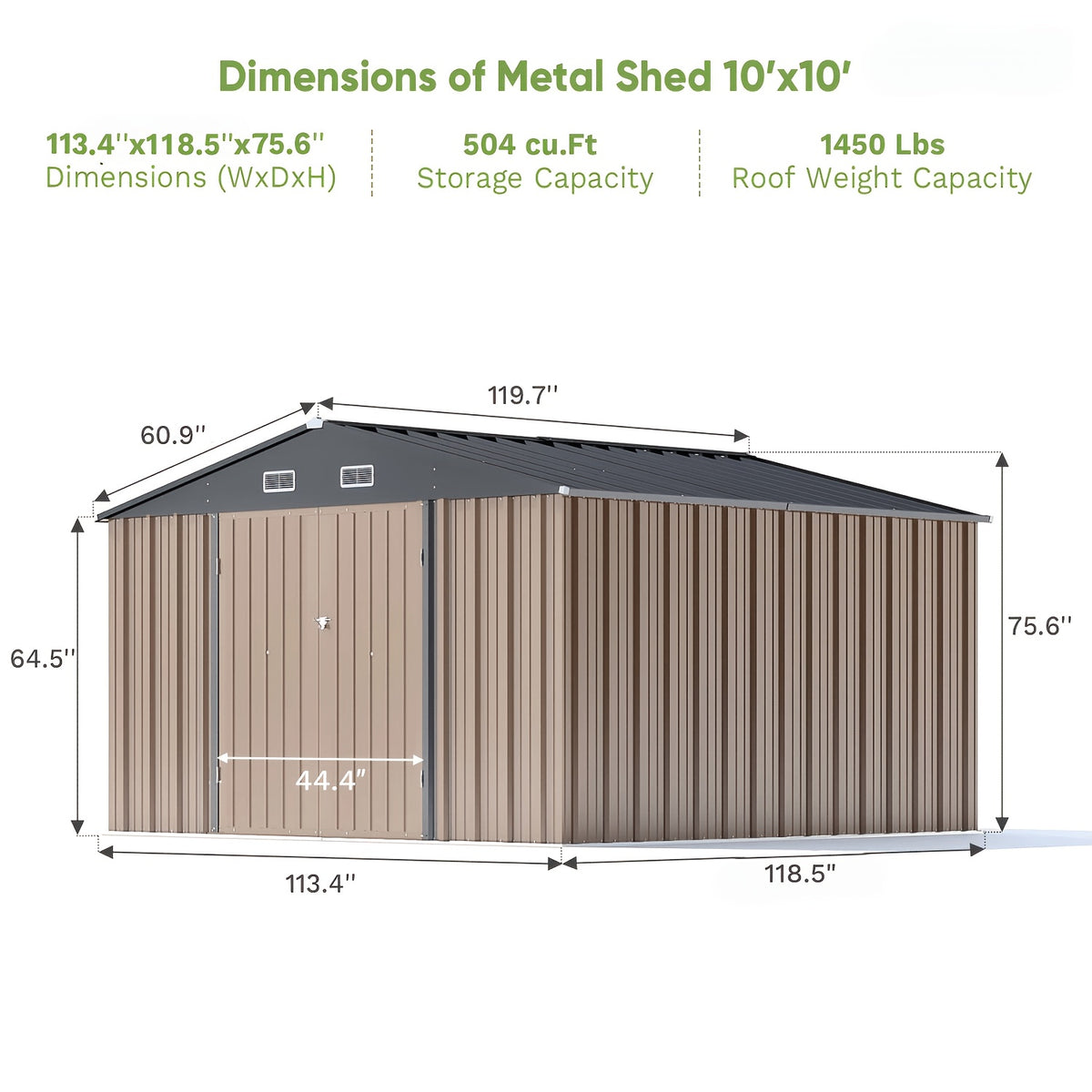 GUNJI 10X10 FT & 8 X 8 FT Outdoor Steel Storage Shed Metal Building Tiny House Lockable Door, Vertical Outside Storage Building For Garden, Backyard, Lawn, Patio Utility, Tool Storage, Bike Carport, Free Shipping