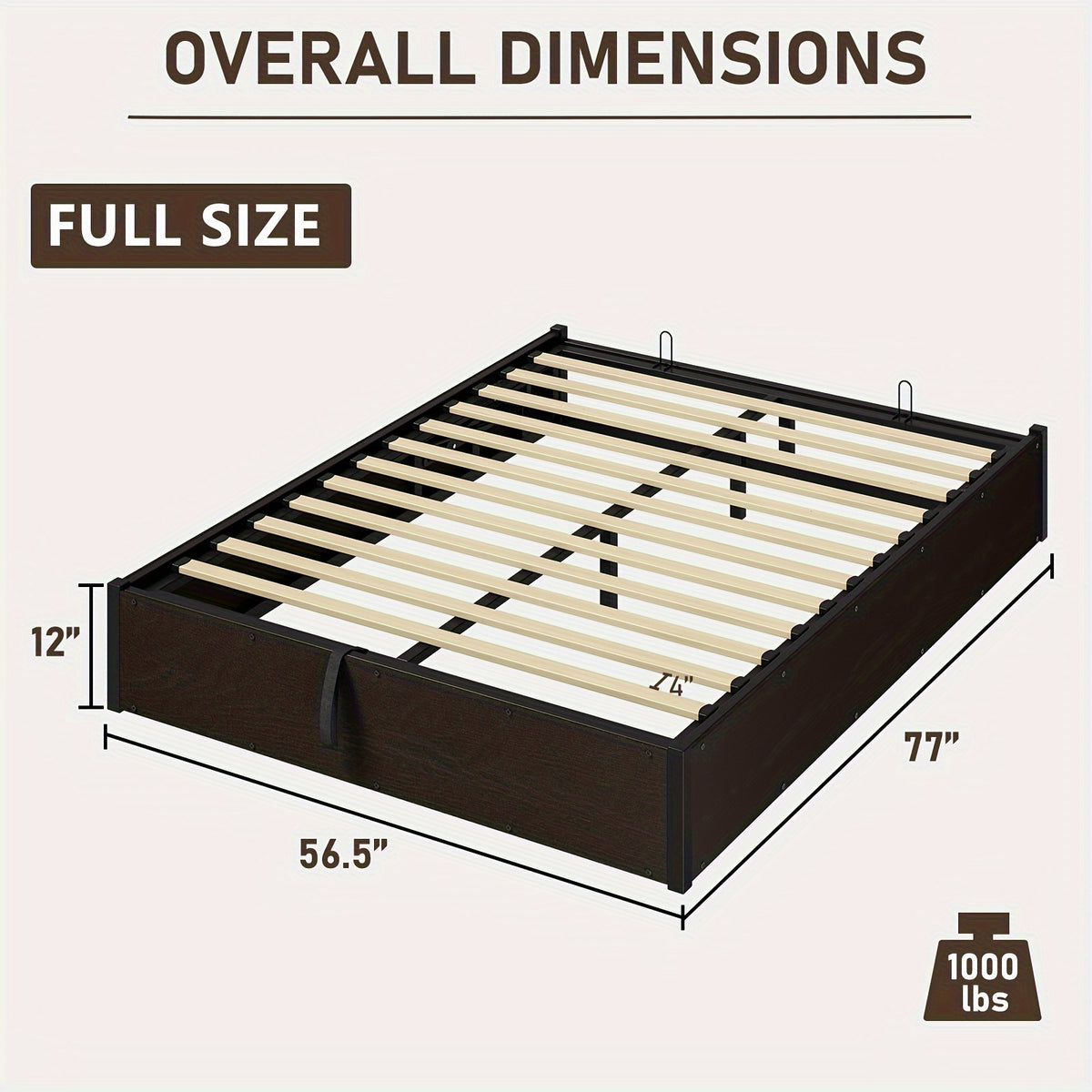 Lift Up Storage Bed with Storage Underneath, Wooden Platform Bed Frame, Solid Wood Slats Support, No Fixed Headboard, No Box Spring Needed