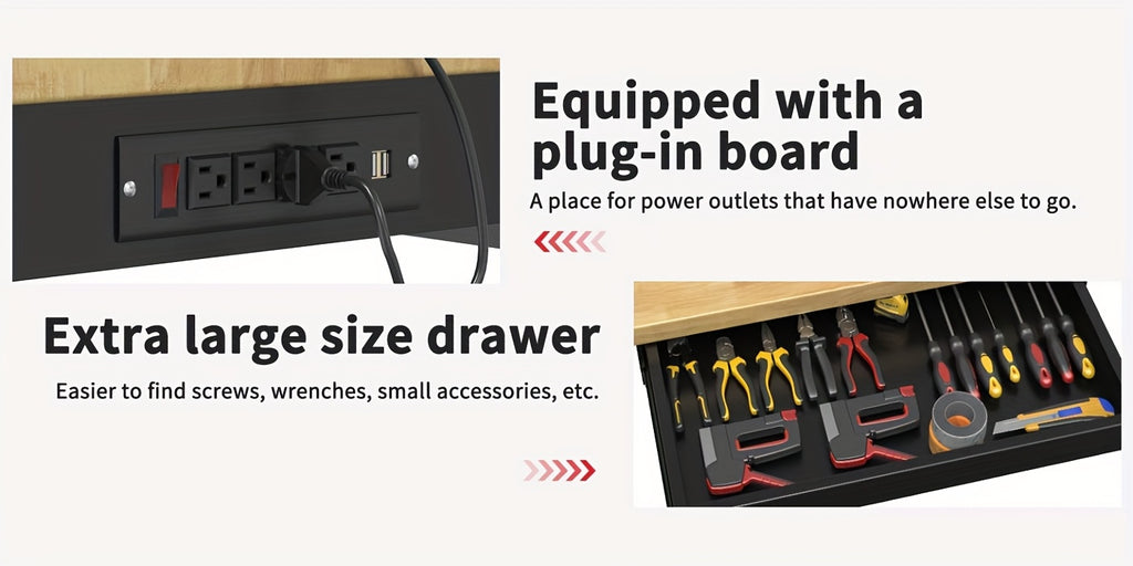60 Solid Wood Tool Desk - with Drawers, Outlets, and Swivel Casters - Multiple Models Available