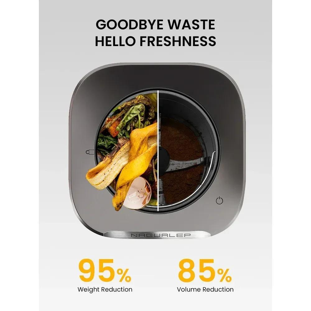 Smart Kitchen Electric Waste Composter, 2.5L Auto Food Cycler, Single Button, Grind Dry Kitchen Waste, 2X Drying- Electric Countertop Compost Bin (Stainless Steel)