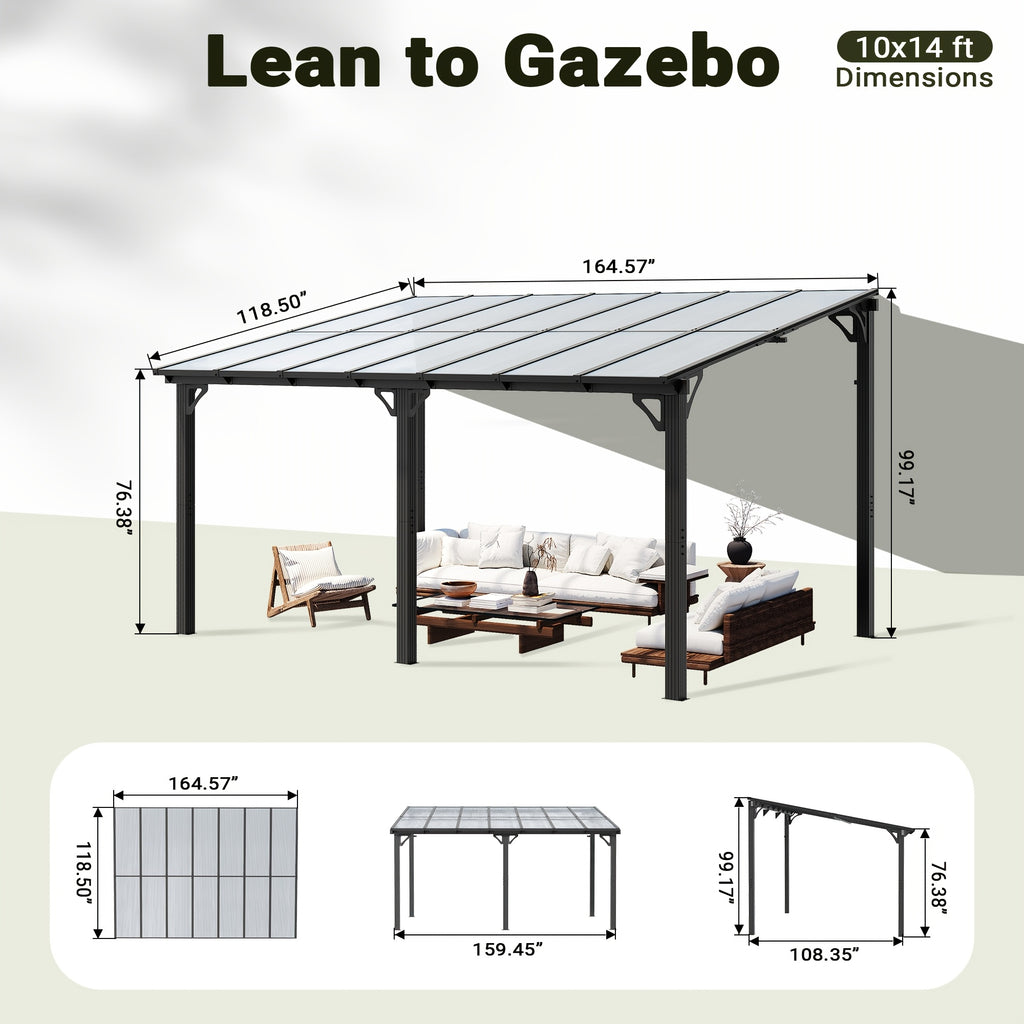Wall-Mounted Pergola by VIWAT — Modular Splicable Design and Sloped Panel Roof for Patios and Decks, Gray