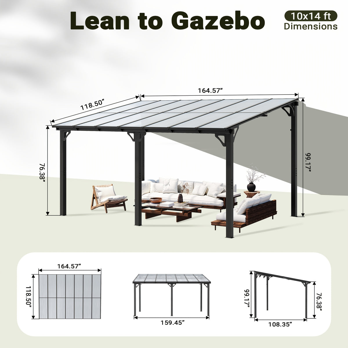 VIWAT Gazebo, Splicable Pergola With Aluminum Frame, Gazebos On, Wall Mounted Gazebo & Pergola, Awnings For Patio, For Backyard, Deck, Gray
