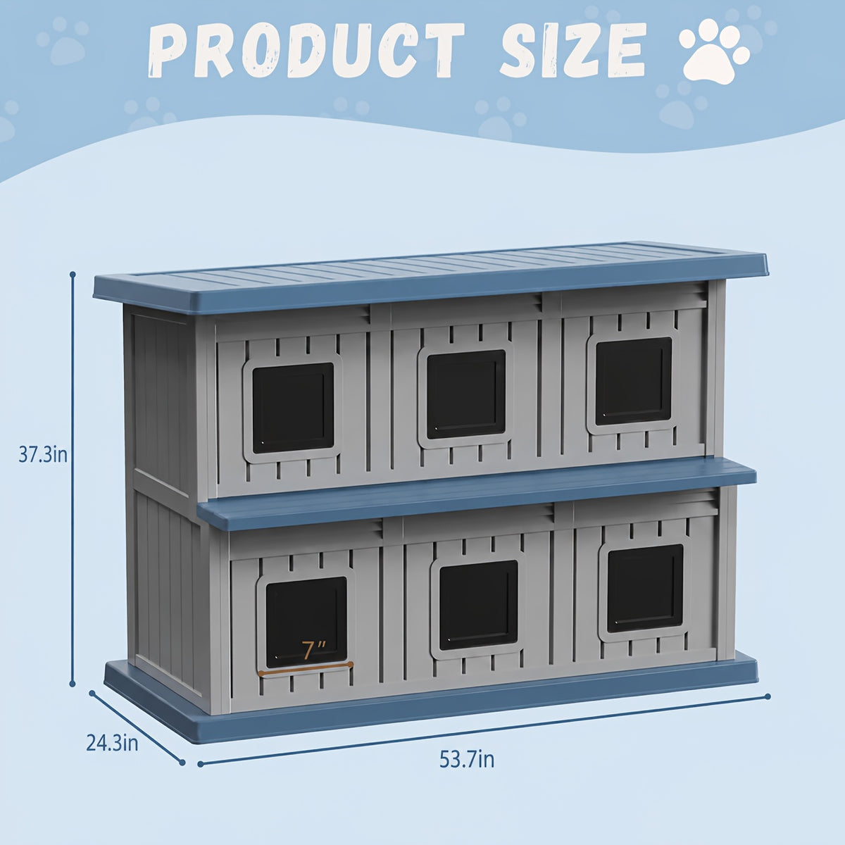 Double-Layer Stray Cat House - 2-Story Outdoor/ Cat Shelter with Large Cozy Space, Multiple Small Windows for Ventilation, Easy Assembly Solid Structure, Gray-Black for stray & feral cats (No Required)