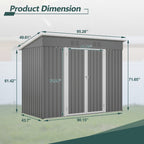 Outdoor Metal Storage Shed, 8' x 4' Gray Backyard Organizer with Lockable Door and Floor Frame