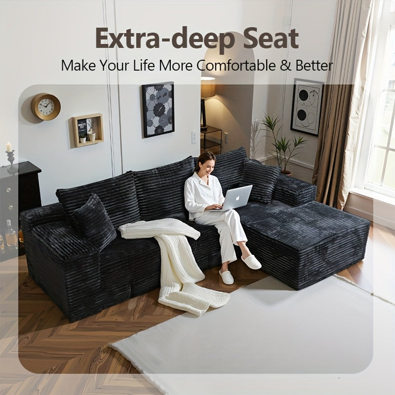 103-inch L-shaped Sofa, a Multifunctional Transforming Compression Sofa Bed with Chaise Lounge, Comes with 2 Throw Pillows, Built-in High-density Supportive Sponge, a No-assembly-required Sofa Chair Suitable for Bedrooms and Living Rooms