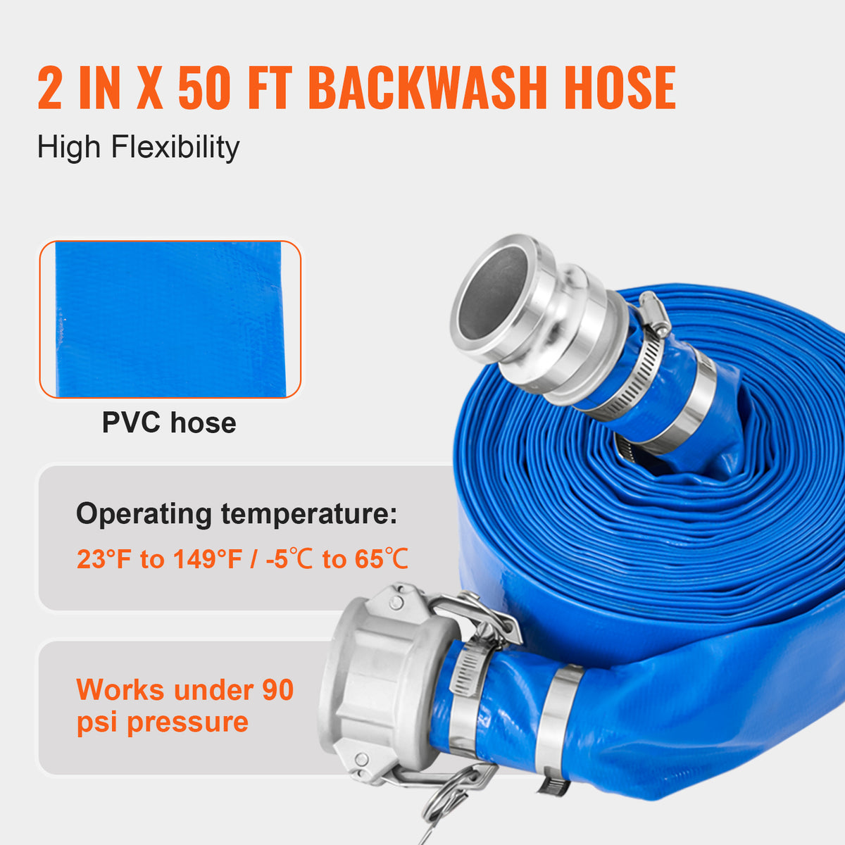 VEVOR Suction Hose Kit for Water Pump 2 in x 20 ft Green/ 50/65 ft Blue Hoses