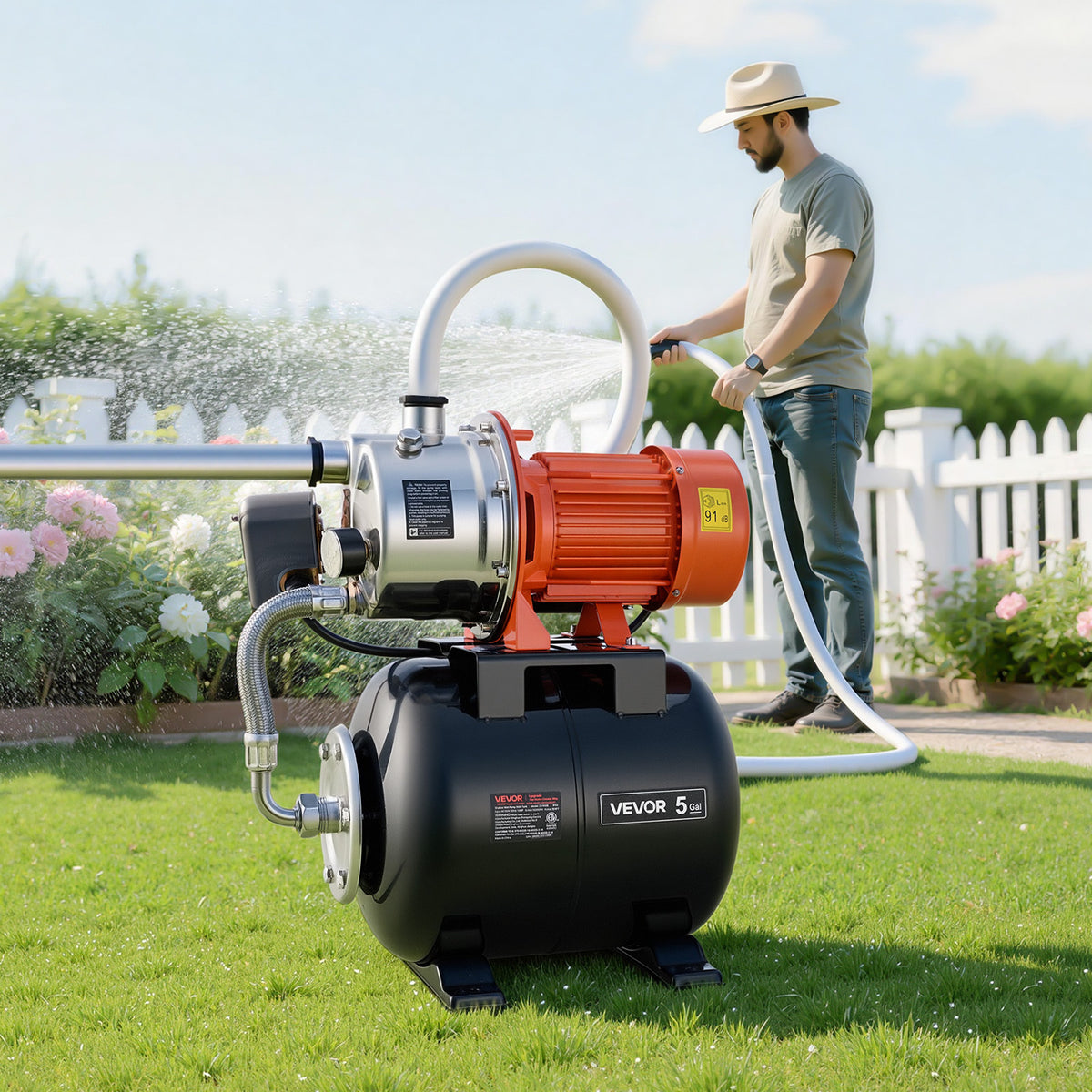 VEVOR 1.6 HP Shallow Well Pump with Pressure Tank, 120V 1320 GPH, Stainless Steel Irrigation Jet Pump with 5-Gal Tank, Automatic Water Booster System, 20/40 PSI Pressure Switch, for Home Garden Lawn