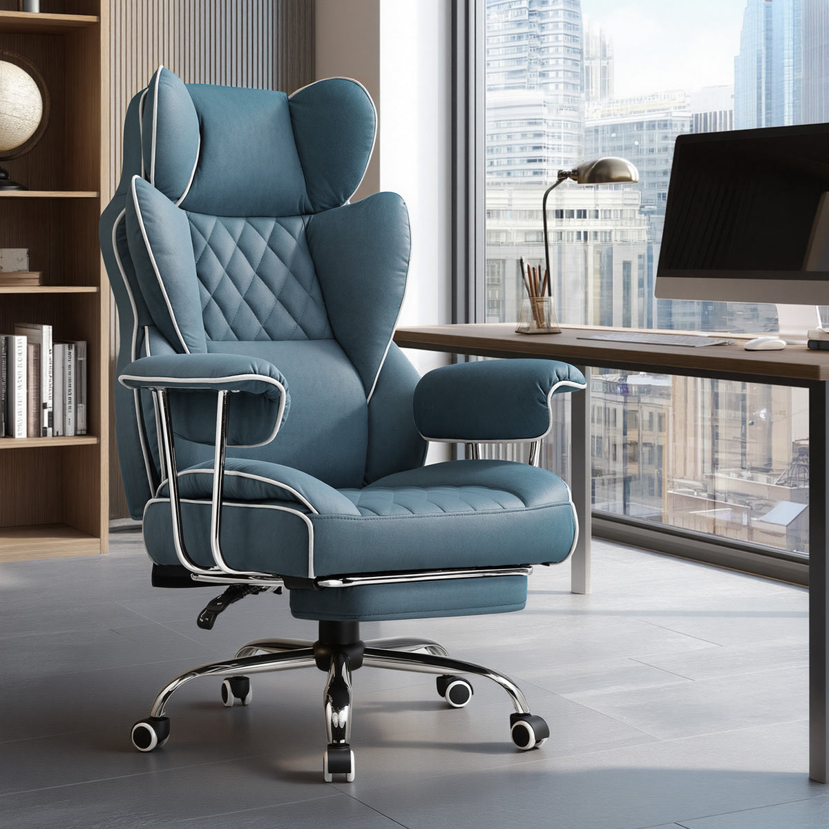 Executive Office Chair for Heavy People, Gaming Chair, Ergonomic Wide Desk Computer Chair with Pocket Spring Lumbar Support, Footrest, Outward Fixed Soft Armrests, High Back PU Leather, Height Adjustable, Big and Tall