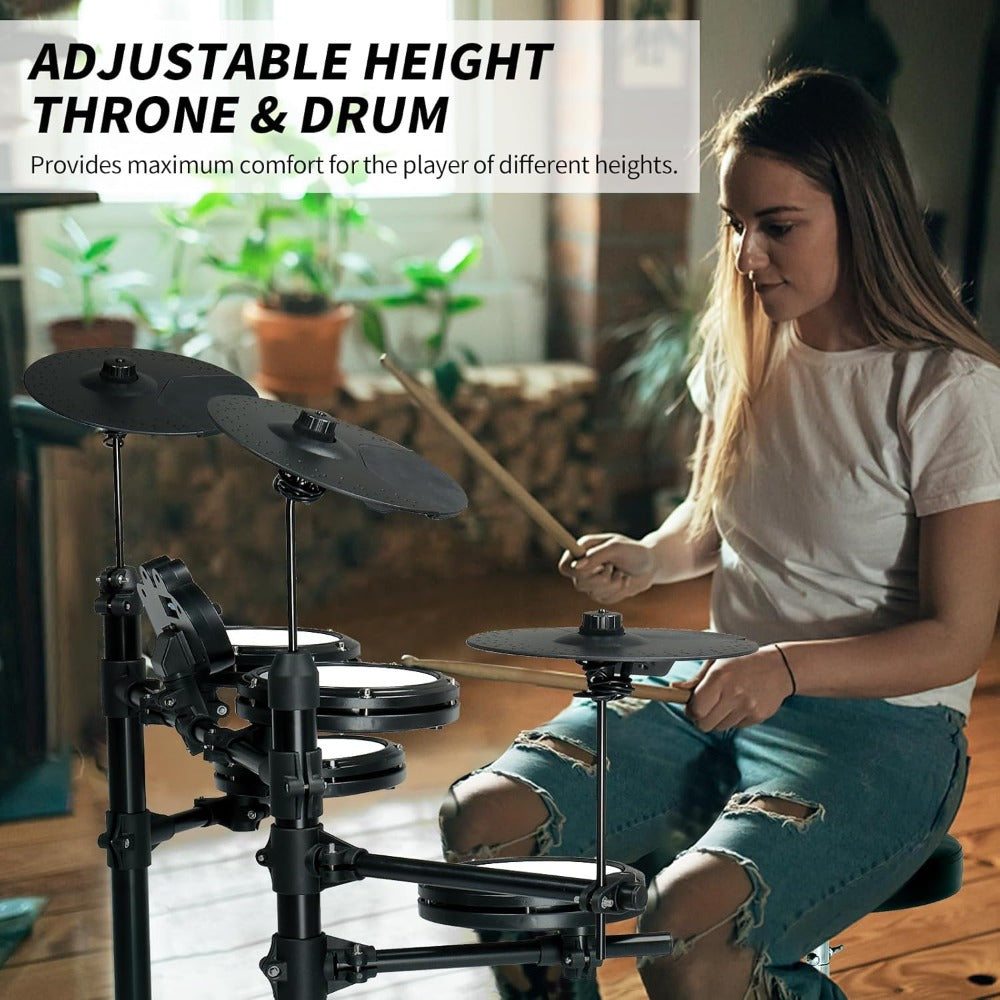 Beginner-Friendly Electronic Drum Set - 4 X 7In Drum Pads, 3 X 10In Cymbals, 150 Sounds, Drum Module, Headphones And Drumsticks - Perfect for Music Creation And Skill Development