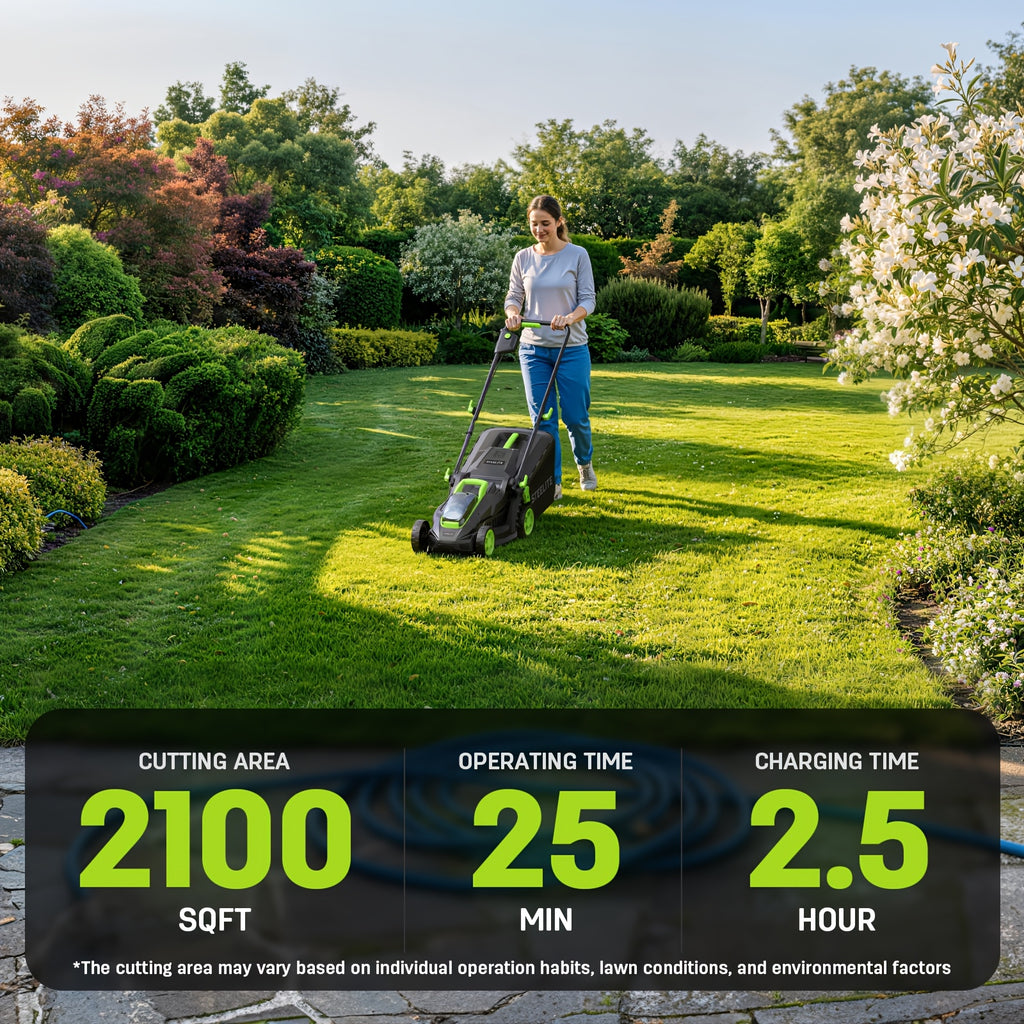 Deli Steelite 13-Inch Cordless Lawn Mower, 21V Electric Lawnmower with Brushless Motor for Garden, Configuration 1 Battery And 1 Charger Or 2 Batteries And 1 Charger