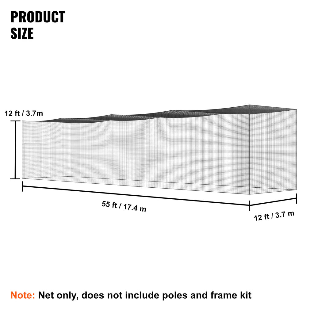 VEVOR Baseball Batting Netting, Professional Softball Baseball Batting Hitting Training Net, Practice Portable Pitching Cage Net with Door & Carry Bag, Heavy Duty Enclosed PE Netting, 35/55/70FT (NET ONLY)