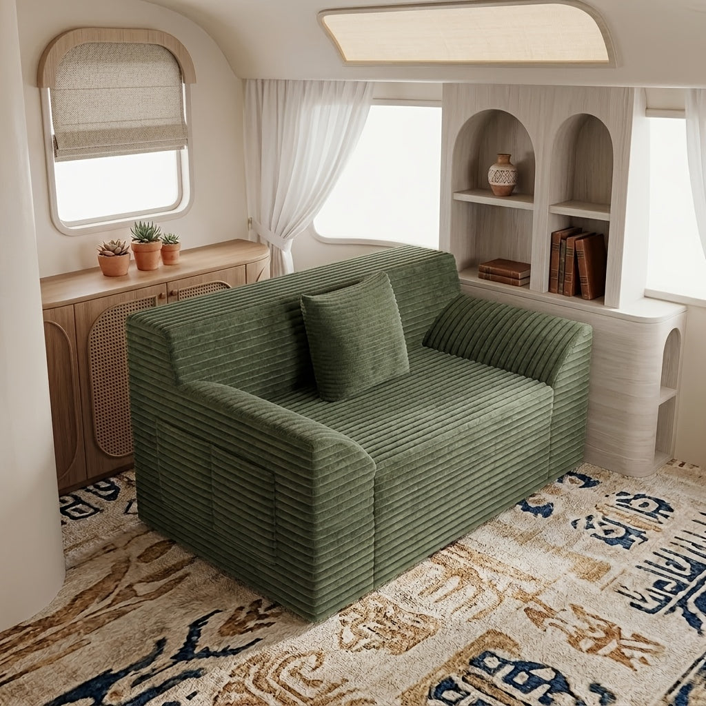 RV Corduroy Sofa in 42-Inch or 70.8-Inch Sizes, No-Assembly Plush Deep-Seat Couch for Camper or Home