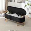 Modern 46”/46.5” (depending on orientation) Oval Velvet Storage Bench with Hinged-Lid Mechanism & Flip-Top Lid - Plush Upholstered Ottoman for End of Bed, Entryway, Living Room - Wood Frame & Luxury Design, Space-Saving Furniture (Standalone)