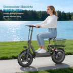 749W Peak Power, 48V 15AH Electric Scooter for Adults, with Seat and Basket, Speed up to 19.9MPH, 35-mile Range, Equipped with 14-inch Tires - the Ideal Companion for Your Commuting and Shopping Needs!