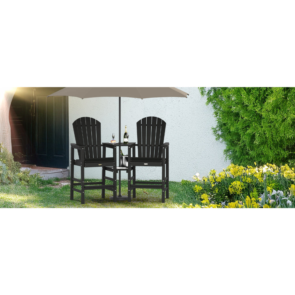 Tall Adirondack Chairs Set of 2 HDPE Balcony Chair with Double Connecting Tray Weather Resistant Outdoor Bar Stools for Patio Deck Lawn Pool Backyard Black