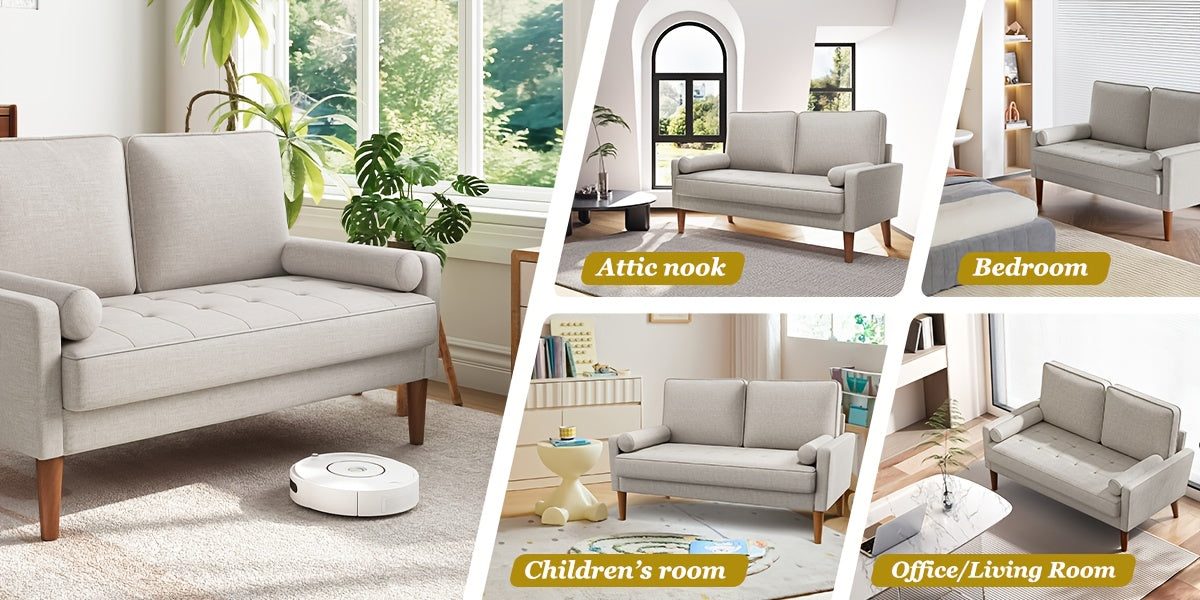 Vesgantti 48" Mid-Century Modern Loveseat Sofa - Ideal for Compact Areas, Suitable for Living Room Or Bedroom | Detachable Cover, Spring Cushions, Sturdy Wooden Frame | to Assemble