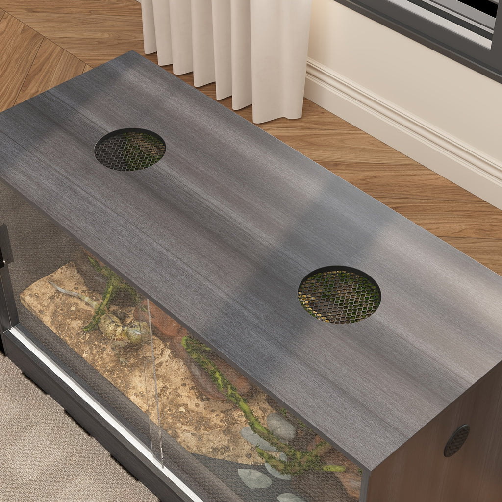 [Reptile Terrarium Cabinet] Large Reptile Enclosure with Sliding Glass Doors, Ventilated Terrarium Cabinet with Dual Air Vents, Easy Access Design, for Reptiles And Amphibians, Black Grey