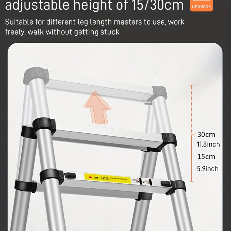 6.5-foot 7-Step Telescoping Ladder - Anti-Shake and Anti-Slip Portable Folding Ladder - Walkable A-Frame Household and Outdoor Work Multi-Purpose Ladder, 330 Pounds per Step