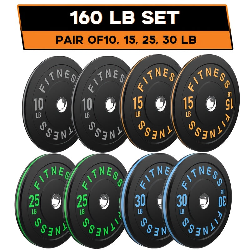 Black Bumper Plates Pro Rubber Weight Plates with Colored Rim, 40-370 Lb Low Bounce Strength Training Plate for Home And Gym, 2 Inch Barbells Weight Set, Vibrant Barbell Weight Plates for Weight Lifting