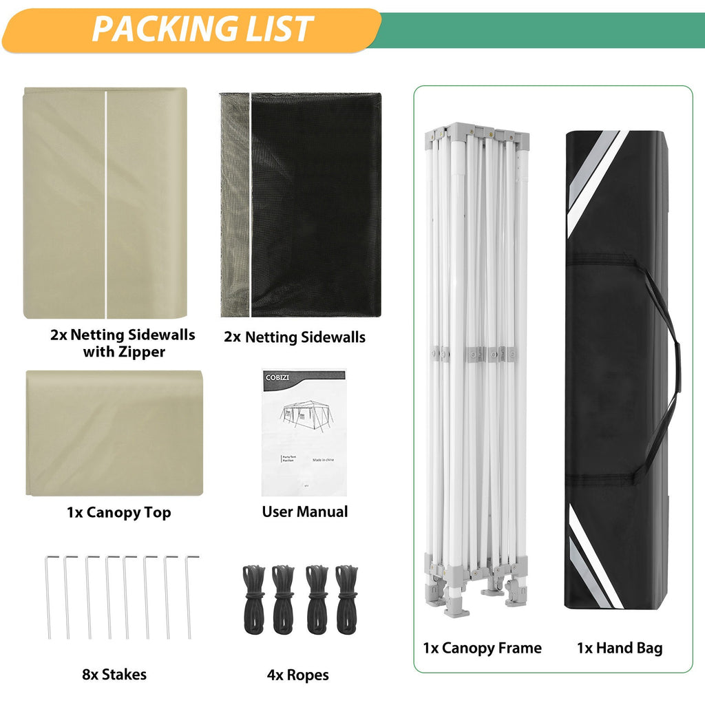 Hoteel 10x15 Heavy Duty Pop Up Canopy Tent with 4 Sidewalls, Commercial Gazebo Party Tent with Mosquito Netting Wall Easy Up Outdoor Instant Screen Tent for Backyard, Beach, Patio, Garden