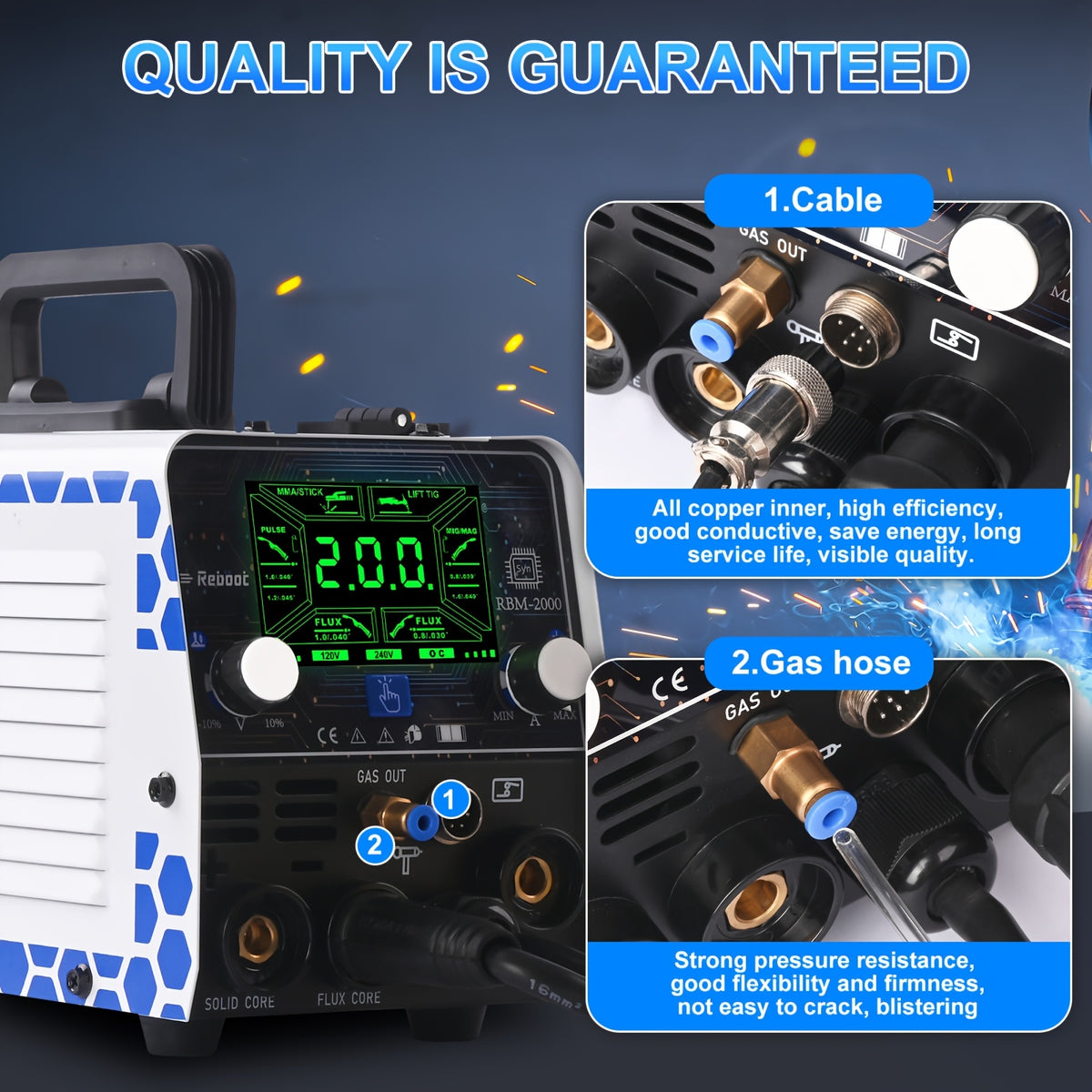 Reboot 200Amp MIG Welder 120V 240V 5 in 1 Welding Machine, Multiprocess for Gasless MIG Welder/Gas Mig/Lift Tig/Stick/Spot Welding with Synergy Dual Voltage Large LED Display, Without Battery