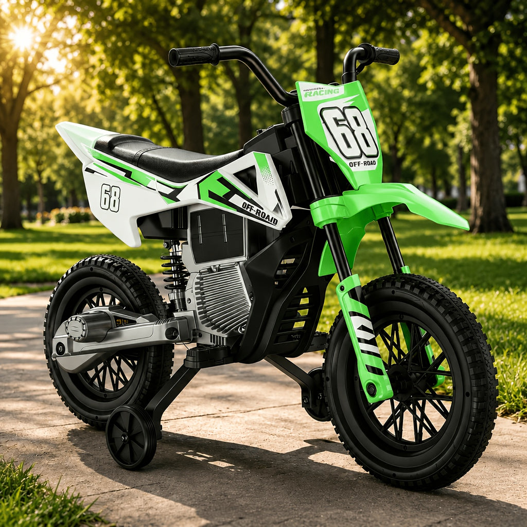 12V Kids'Ride-On Motorcycle, Upgraded Dual Motors, Training Wheels for Safety, Twist Throttle Control & Built-in Music, Perfect Gift for Kids Ages 3+