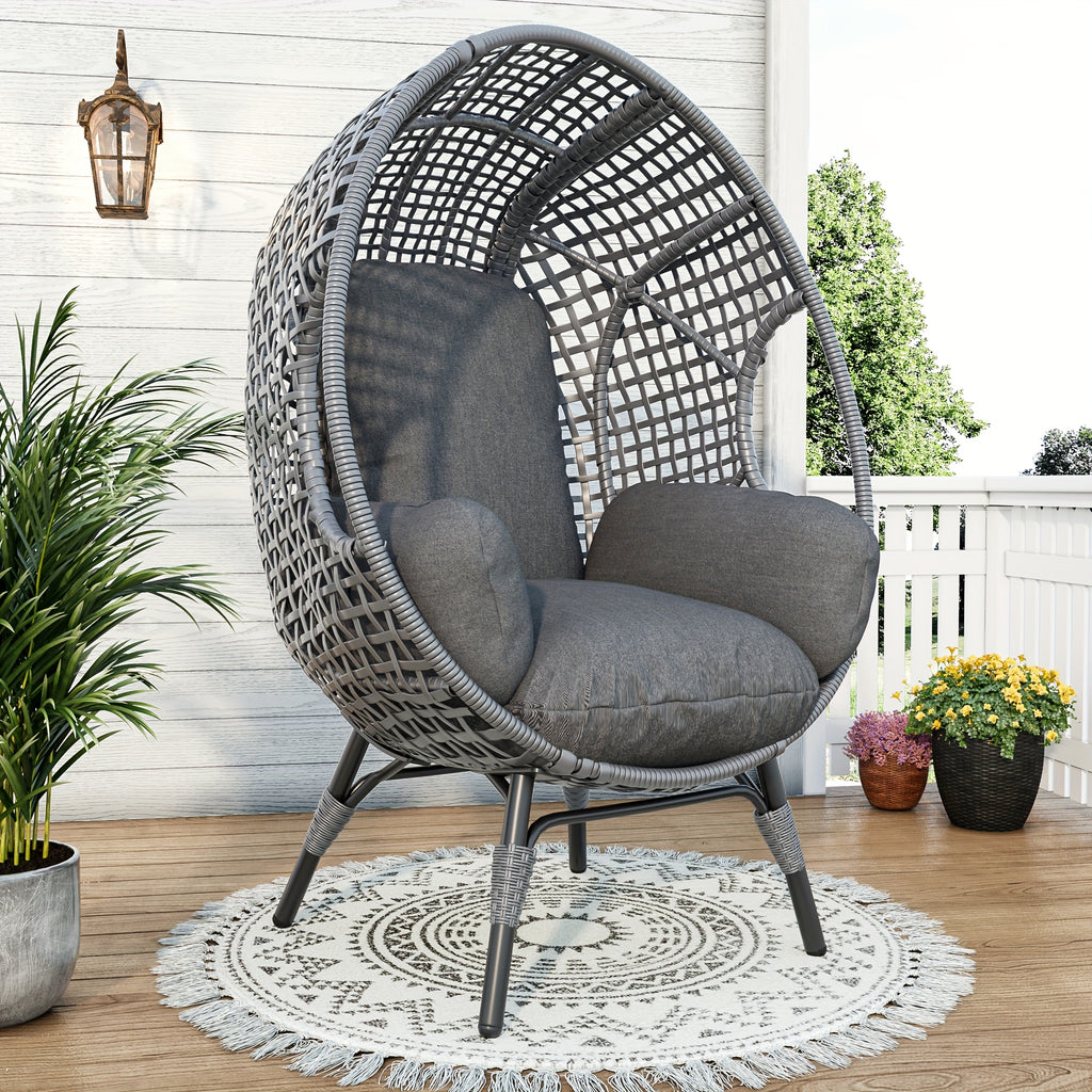 Outdoor Egg Chair Wicker Oversized Egg Basket Chair With Stand Lounger Chairs With Cushion 500lbs Capacity For Patio Garden Backyard Balcony