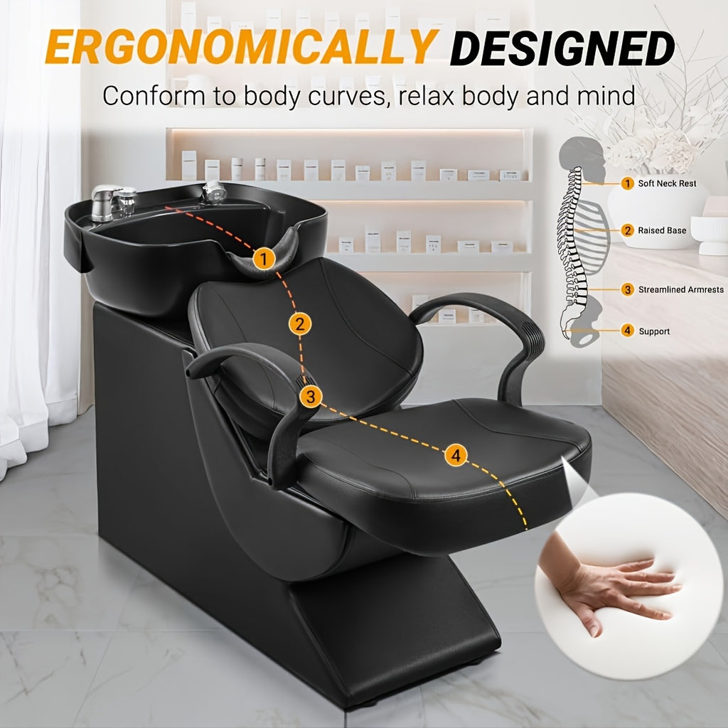 Professional Salon SPA Shampoo Bed, Equipped with Adjustable Seat, ABS Plastic Shampoo Basin and Independent Footrest, Elegant and Practical Design, Specially Designed for Beauty Salons, Suitable for Barber Shops, Home Massage Chairs, Massage Chair C