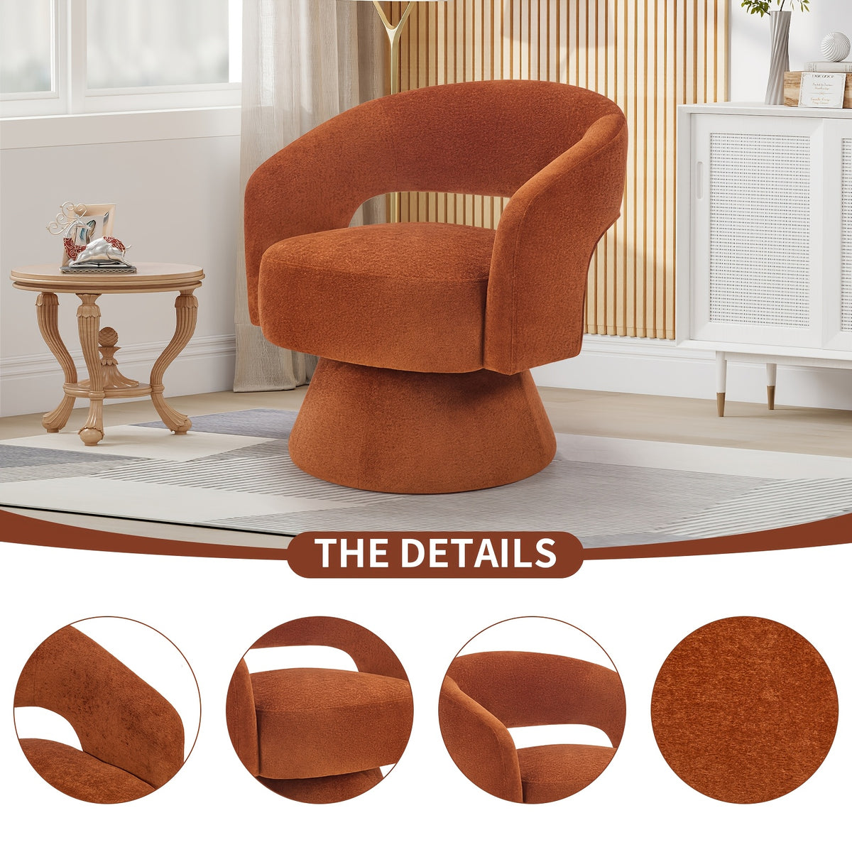 360 Degree Swivel Barrel Chair Modern Velvet Accent Chair Comfy Round Armchair Swivel Accent Chair for Living Room Orange