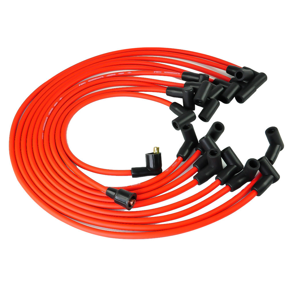 HEI Distributor Small Cap For Chevy 327 And 350 with Red Coil And 8.5Mm Wires Positioned Beneath The Exhaust