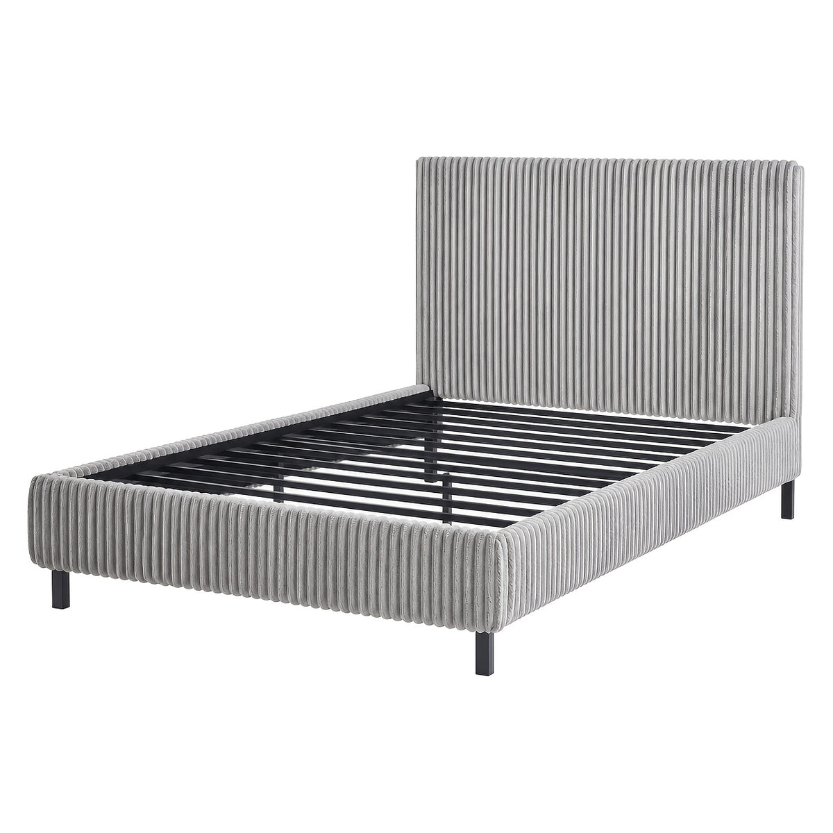 Platform Bed Frame with Upholstered Corduroy Headboard, Fully Padded 3.5" Thick Gap-Free Design, Heavy Duty Metal Slats, No Box Spring Required