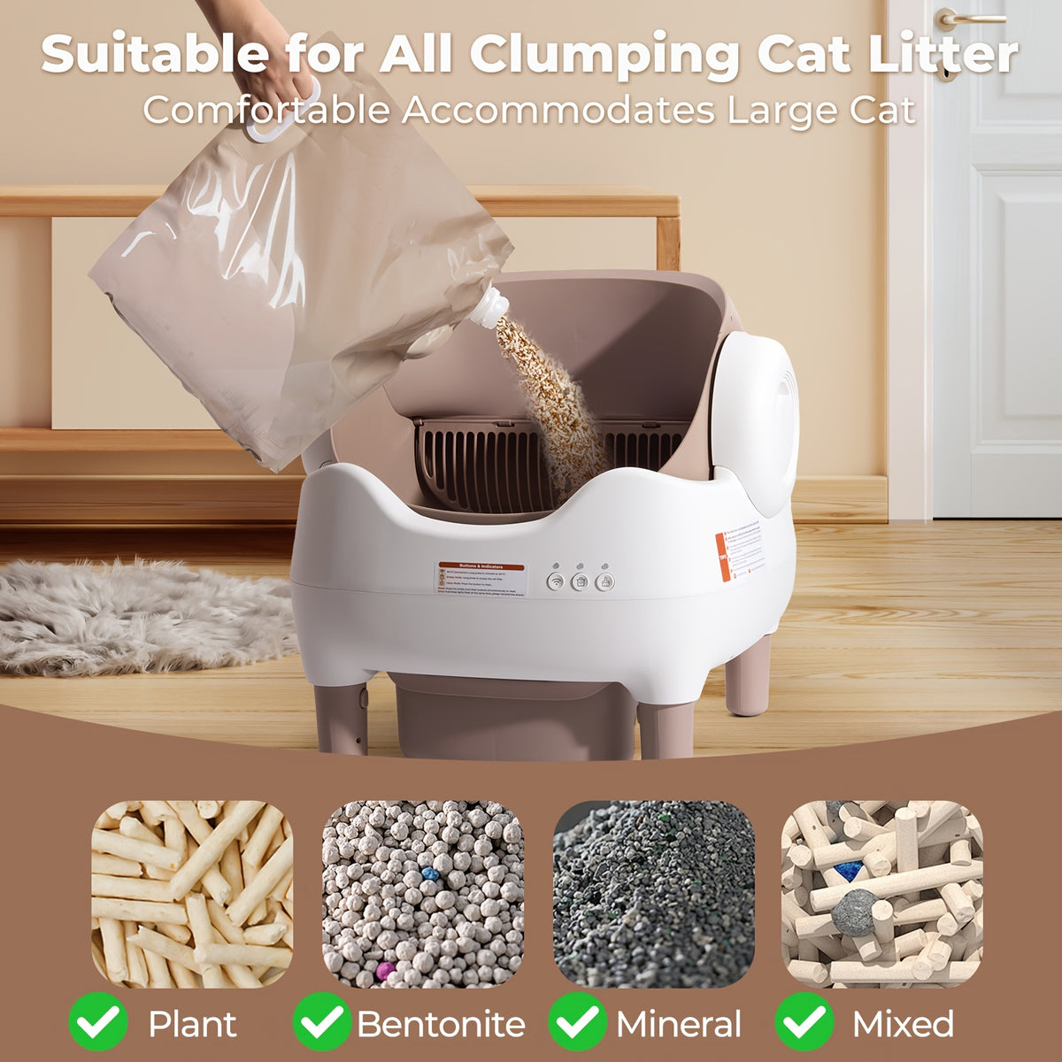 Large Smart Self-Cleaning Cat Litter Box, App-Controlled Automatic Cleaner with 3.43Gal Big Capacity, 2.4G Wifi Cat Litter Box with Odor Removal, 14-Day Hands Free Scoopless Care, Auto-Scoop, Ideal for Busy Pet Owners, 1 Brush, Trash Bags And 1 Mat