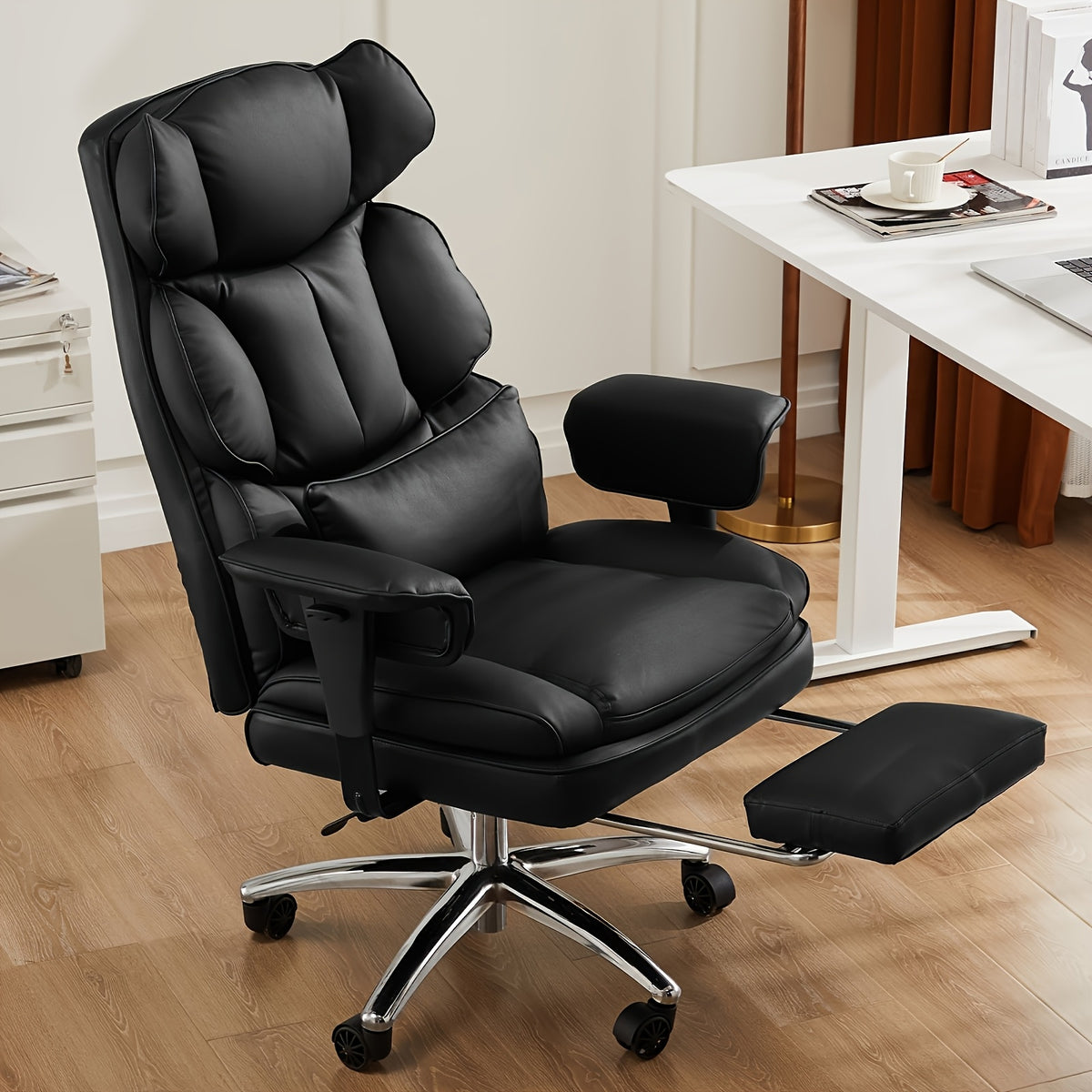 Home Office Reclining Desk Chair, Big and Tall High Back Executive Computer Task Chair with Leg Rest and Lumbar Support, Adjustable Height and Footrest, Armrest