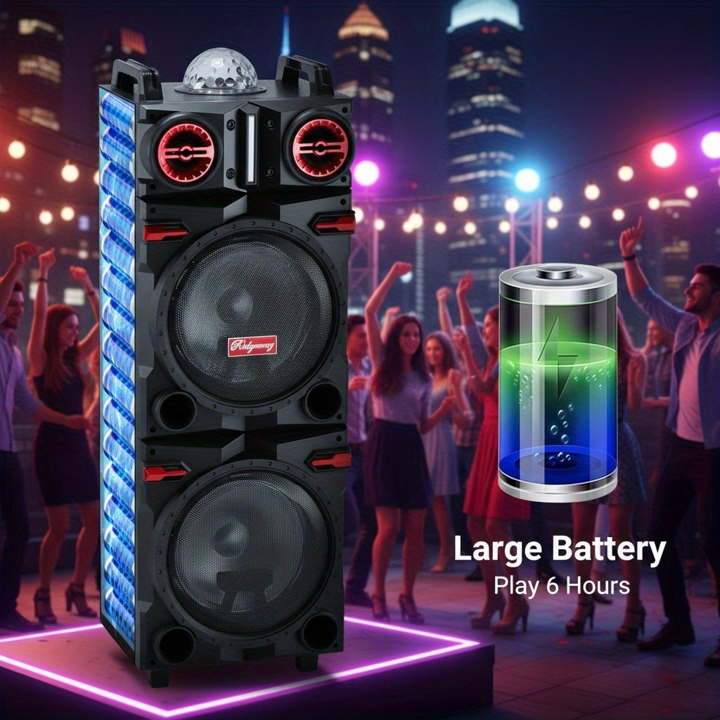 10" Dual Speaker System Built In BT for Wireless Connection, LED Party Lights, FM Radio, AUX/Microphone Inputs - Portable PA System for Parties, Karaoke, DJ (Includes Wired Mic)