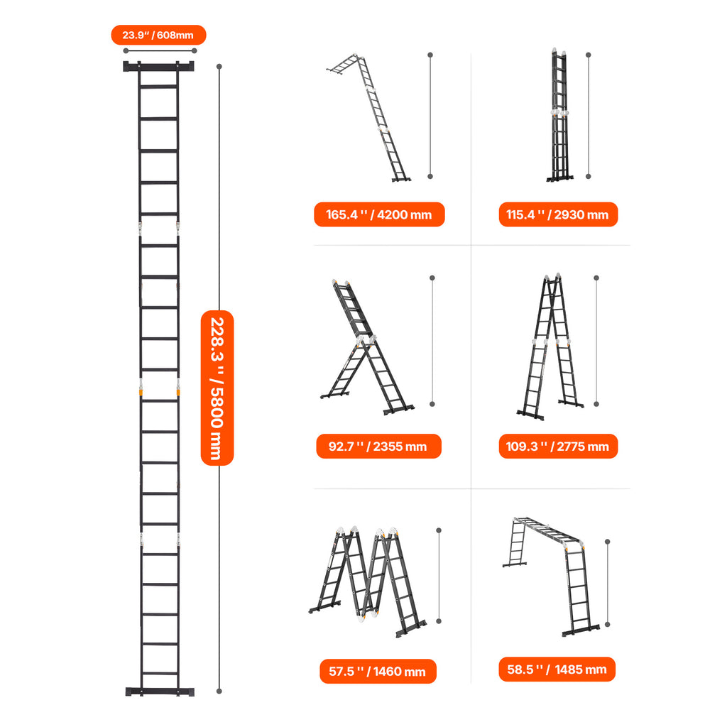 VEVOR Multi-Purpose Folding Ladder 7-in-1 3/4/5 Step 15.5ft with Scaffolding Plank/No accessories