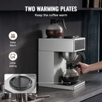 VEVOR Commercial Drip Coffee Maker, 12 Cups Coffee-Maker Machine with 2 Glass Carafes and 2 Decanter Warmer Plates, Stainless Steel Drip Style Coffee Brewer, for Restaurant, Office, Coffee Shop & Home