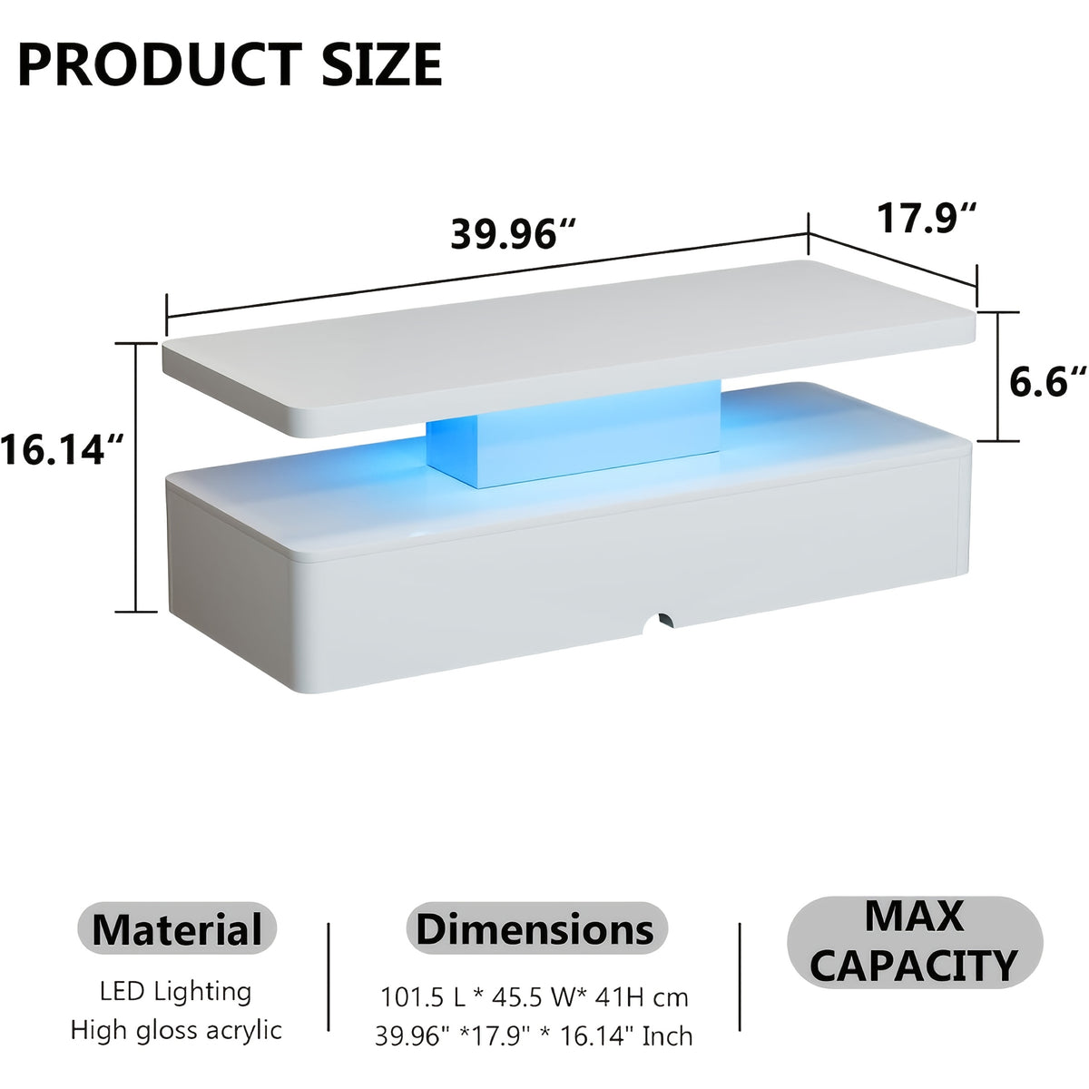 Modern LED Coffee Table for Living Rooms and Patios in Black or White with 16-Color Lighting