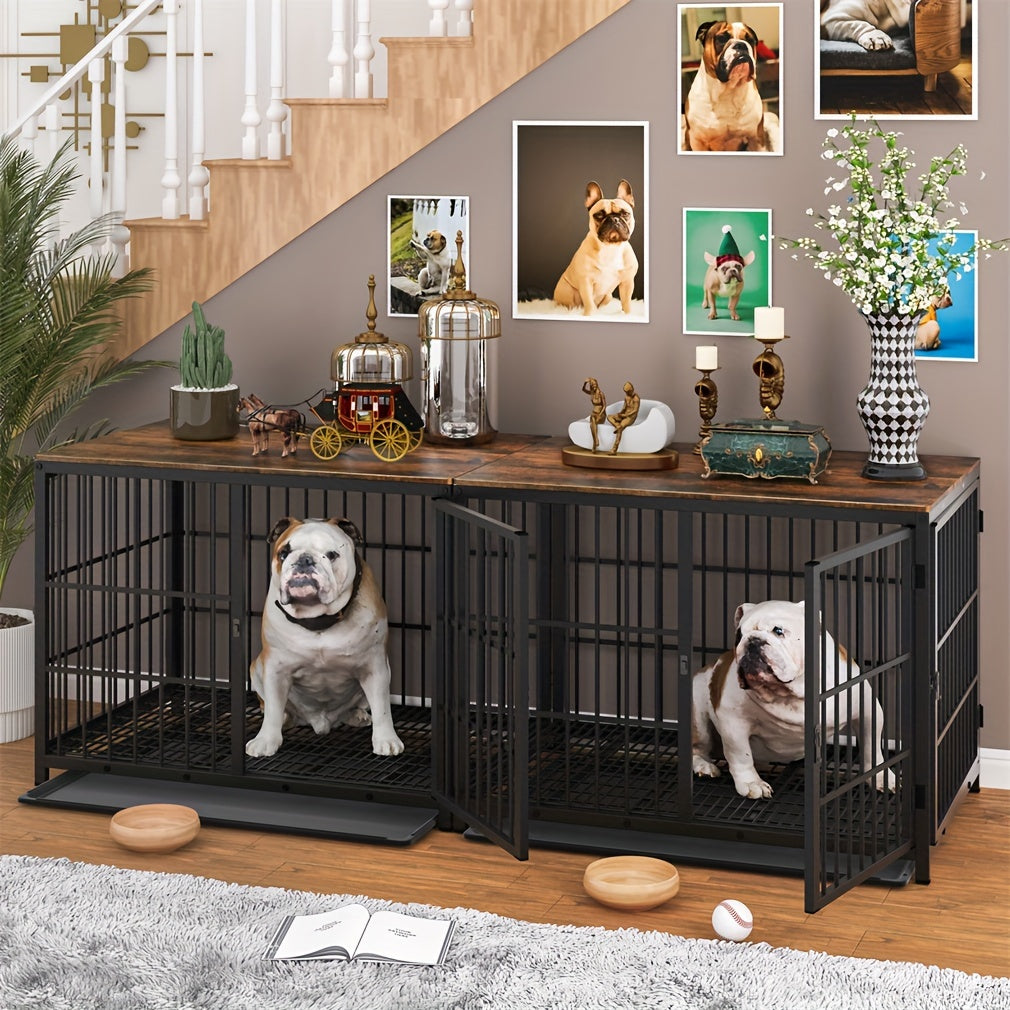 Oversized Robust Dog Cage That Can Be Combined with Other Furniture, Featuring a Metal Structure And a Removable Tray