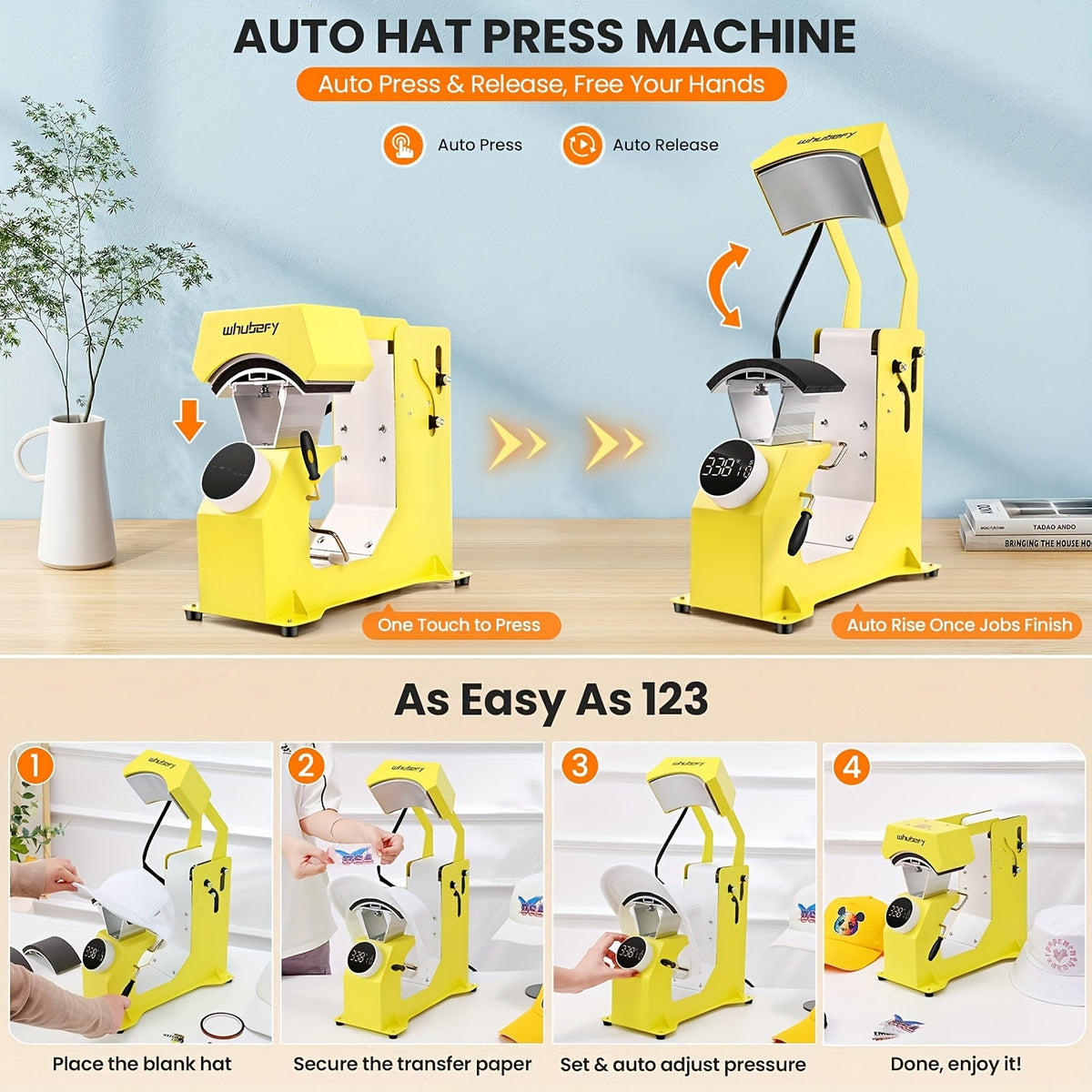 15"x15"/15"x12" - 8-in-1/ 5-in-1 Heat Press Machine Combo, Rotatable Design, Multi-Size Transfer Professional Sublimation Combination, Suitable for T-shirts, Bags, Pillows, Hats, Beanies, Roller - 3in 1 Auto Hat Press Can Only Press Hats