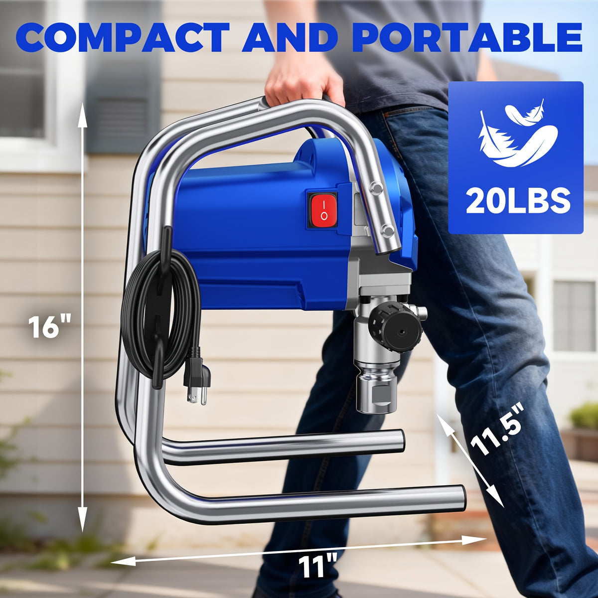 1200W Heavy-Duty Airless Paint Sprayer, Protable Paint Sprayer for House Painting, 3300PSI High Pressure & 40.58oz/Min Flow for Fast Painting, Up to 30% More Coverage with Less Overspray, for Walls, Furniture, Cabinets, Fence, Car Repair DIY