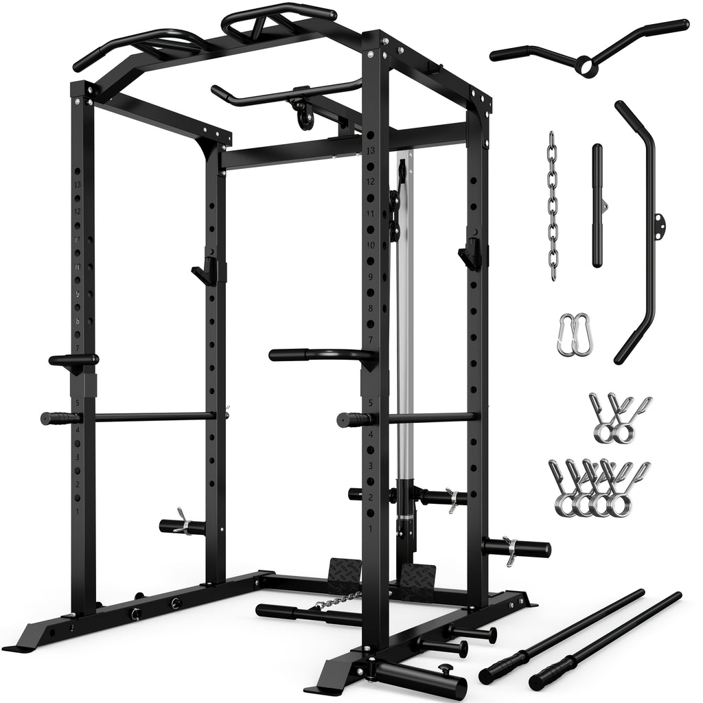 Mitonos C1-V4 Power Cage, 2000LBS Squat Rack with LAT Pulldown, Multi-Function Weight Cage Strength Training Machine, Workout Cage with More Attachments for Home Gym Garage