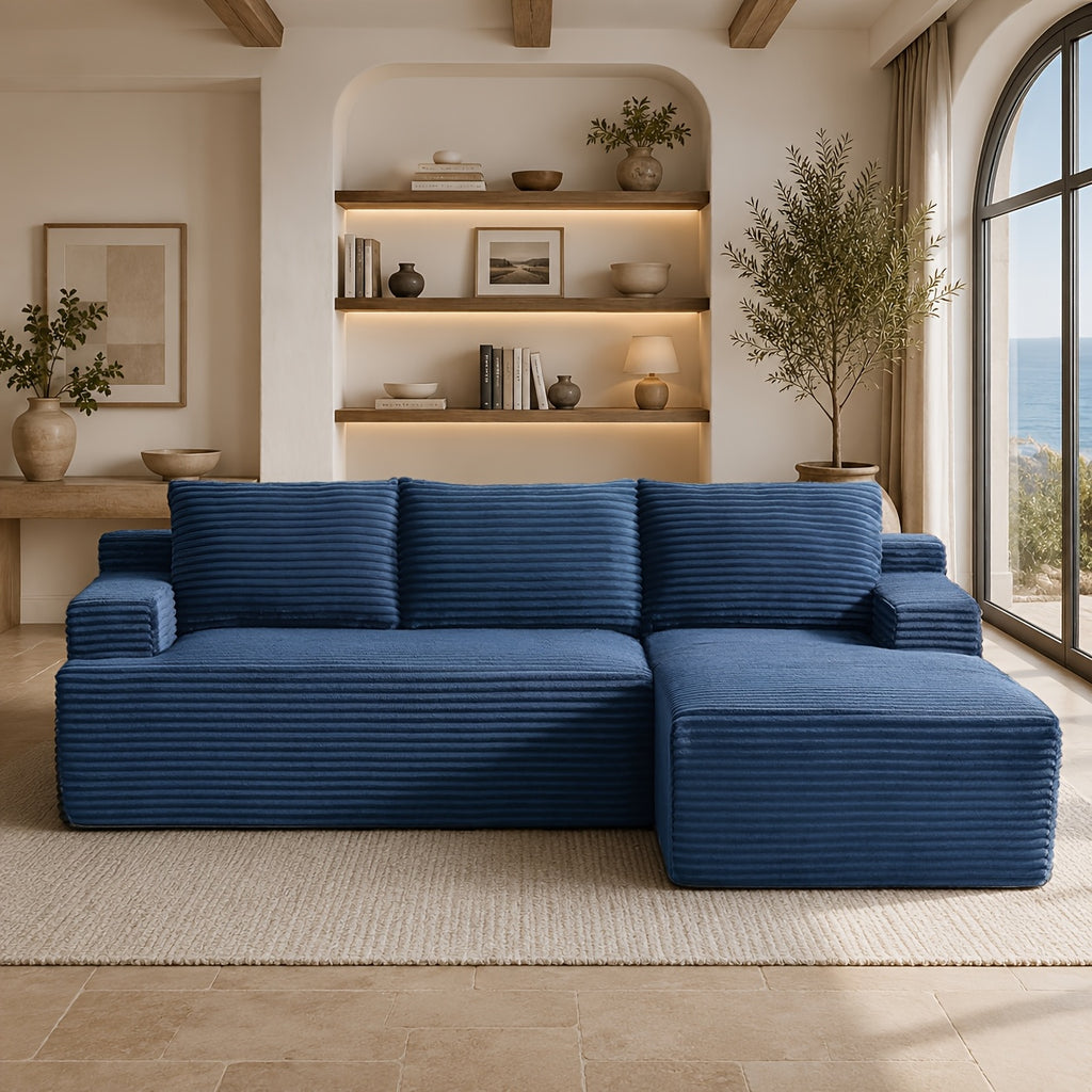 L-Shaped Cloud Sofa, 3-Seater Corduroy Sectional Couch with Oversized Chaise, Deep Seat Modular Sofa, No Assembly Required, Modern Couch for Living Room & Bedroom