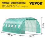 Walk-In Tunnel Greenhouse by VEVOR, 20 x 10 x 7 ft Plant Shelter with 12 Mesh Windows and Two Zippered Doors