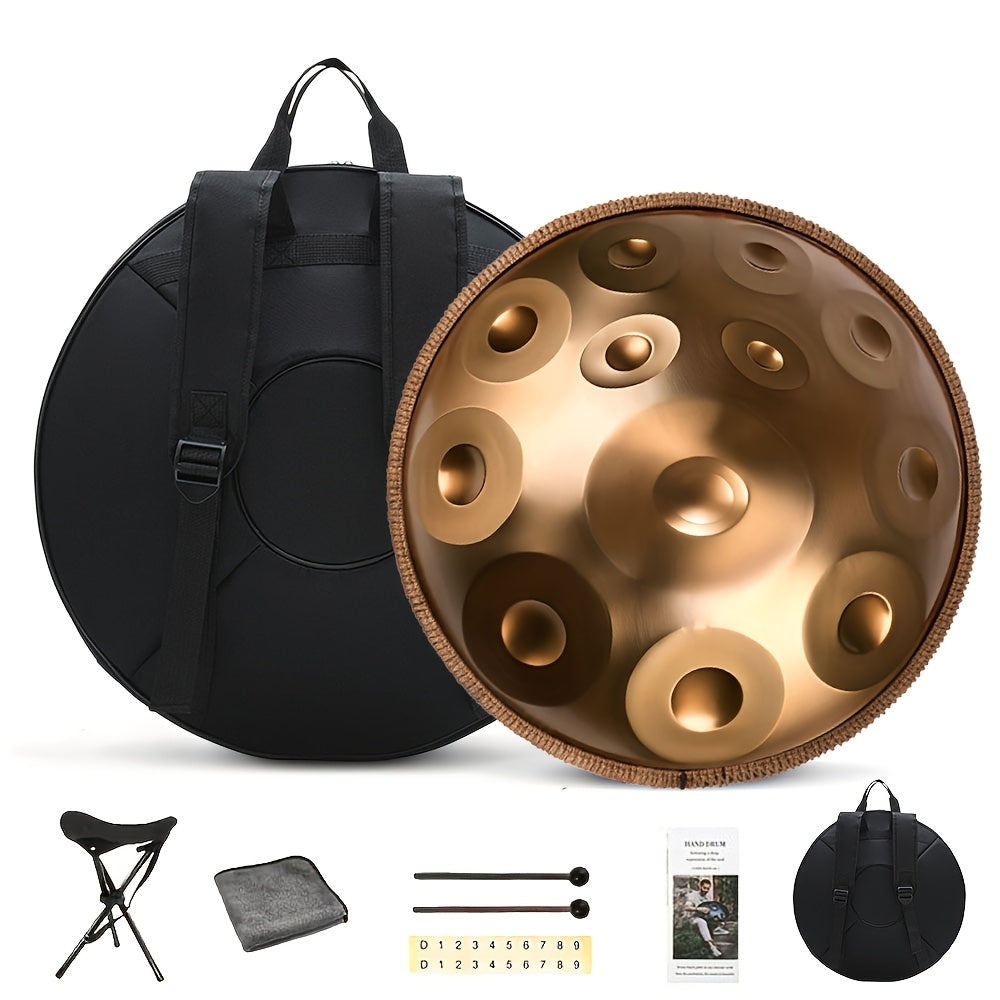 12 Notes Handpan Drum, 22Inch D Minor Kurd 432Hz Steel Tongue Hand Pan Drum For Adults Yoga Meditation, Hand Tuning Sound Healing Instrument Gift For Beginners With Soft Bag, Hand Mallets, Stand, Cloth, Sound Stickers