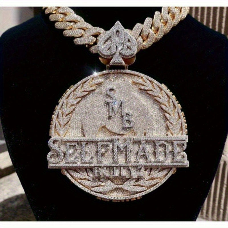 925 Silvery Initials Pendant, Hip Hop Men'S Pendant - Name/ Logo Jewelry, Hip Hop Champion Style Medal Design, Birthday/ Halloween/ Christmas Gift, Suitable for Men - Compatible Deluxe Chain