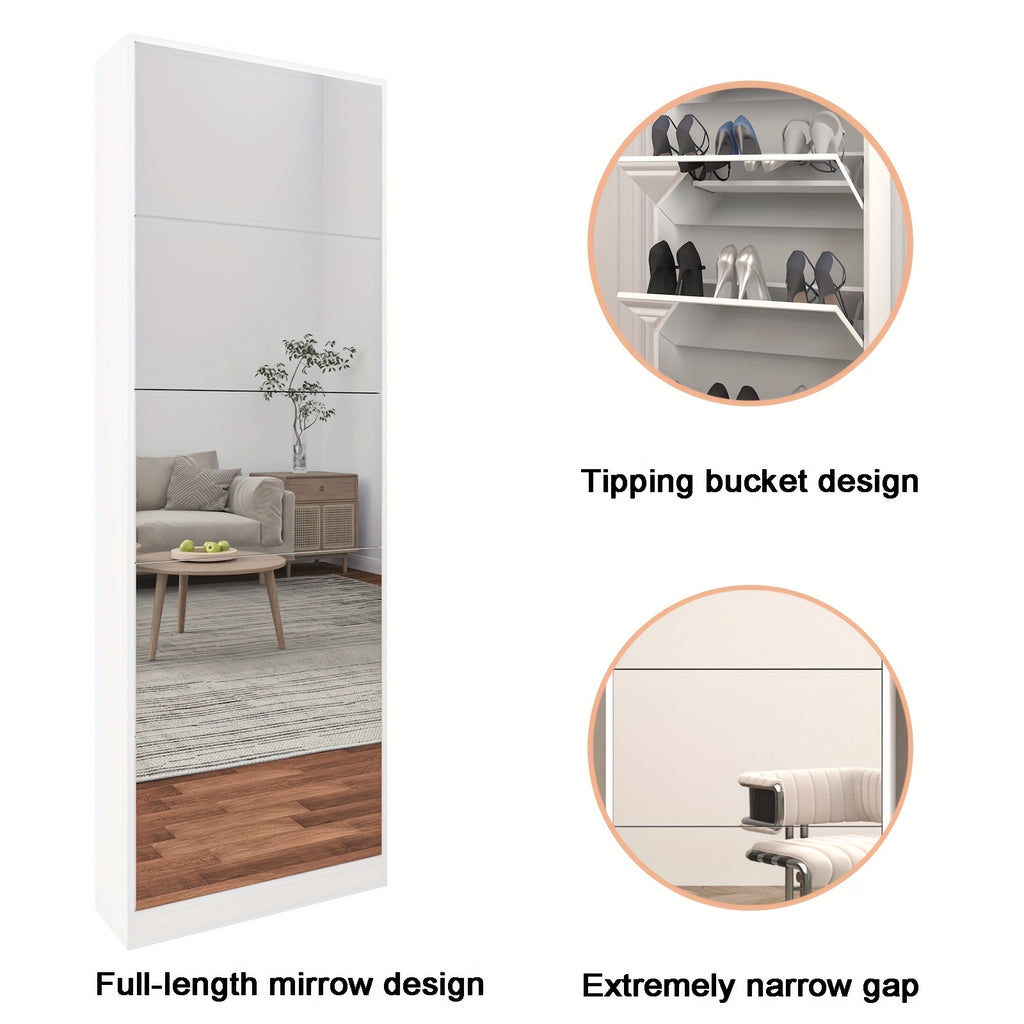 Organizedlife Shoe Cabinet with Full-Length Mirror, 5-Tier Narrow Entryway Shoe Storage Organizer, Flip-Drawer & Hidden Shoe Racks, Space-Saving Tall Unit for Small Hallways, Closets, Apartments